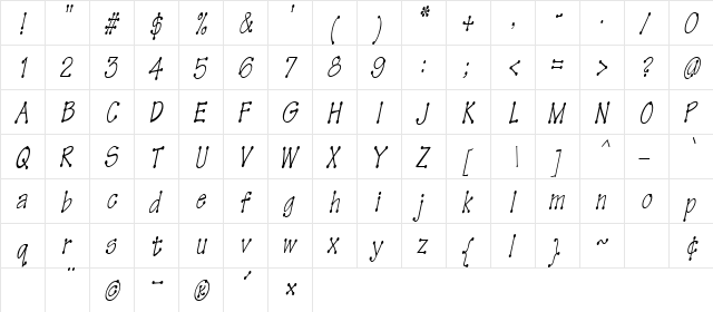 TinkerToyCondensed Oblique font glyphpreview