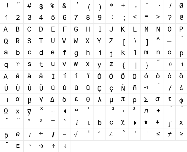 Ti73pc Regular font glyphpreview