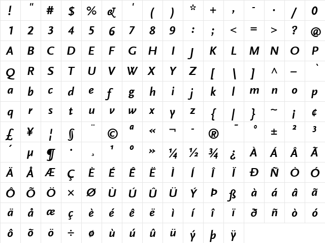 Scala Sans Bold Italic font glyphpreview