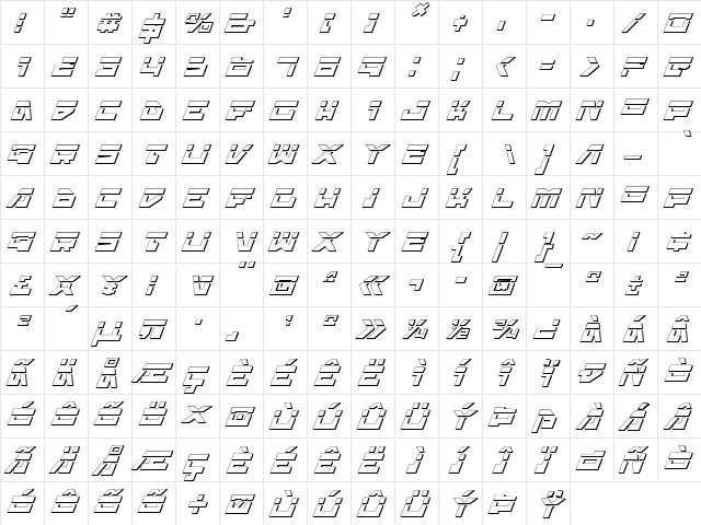 Trajia Laser Italic 3D Laser Italic 3D font glyphpreview