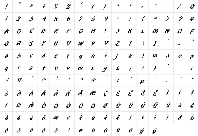 FZ WACKY 49 ITALIC Normal font glyphpreview