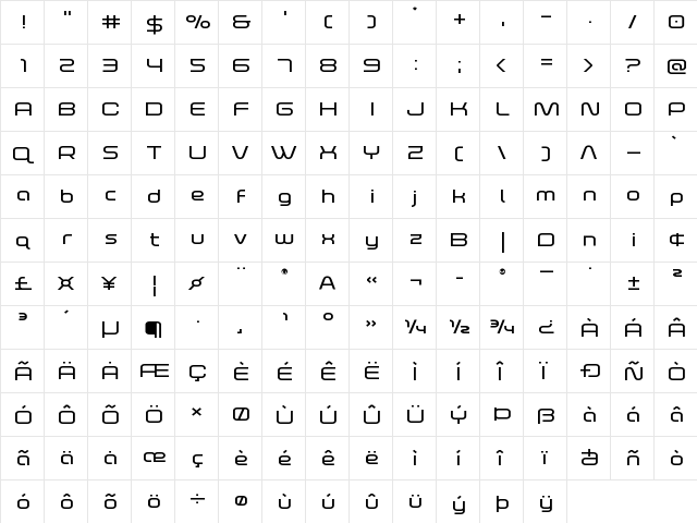Fox on the Run Expanded Expanded font glyphpreview