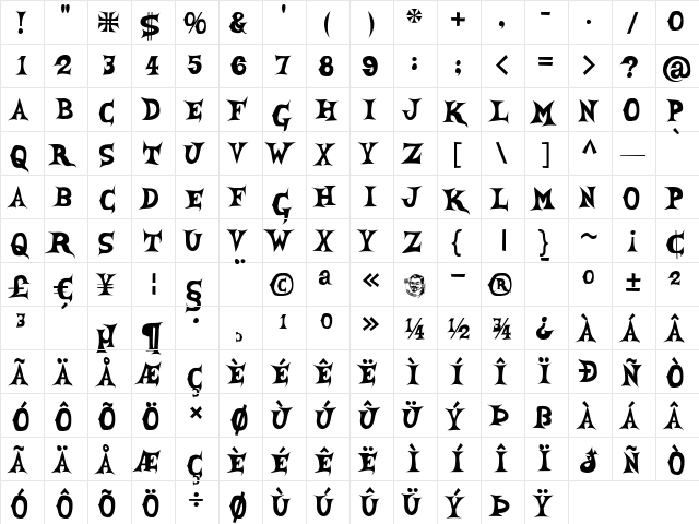 SheCreature Regular font glyphpreview