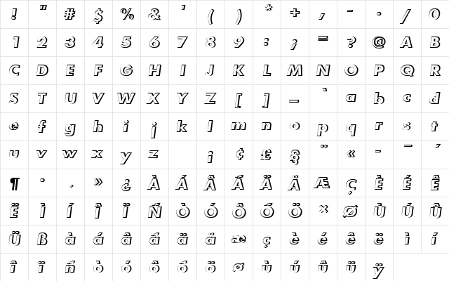 FuturaTBolOblRe1 Regular font glyphpreview