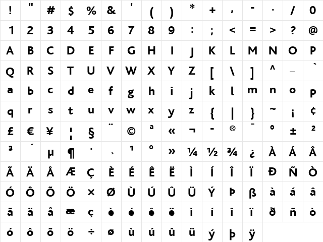 Bliss Regular font glyphpreview