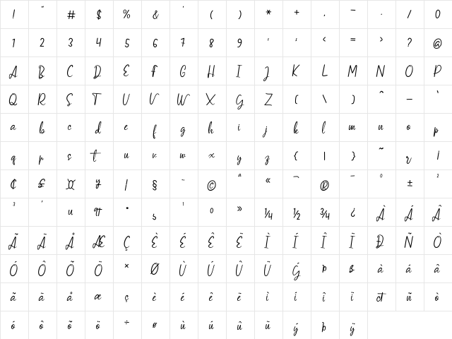 VerticaScripts Regular font glyphpreview