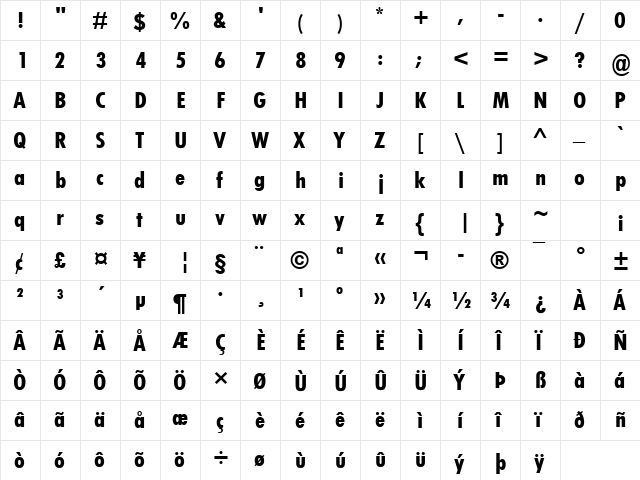 Tw Cen MT Condensed Extra Bold Regular font glyphpreview