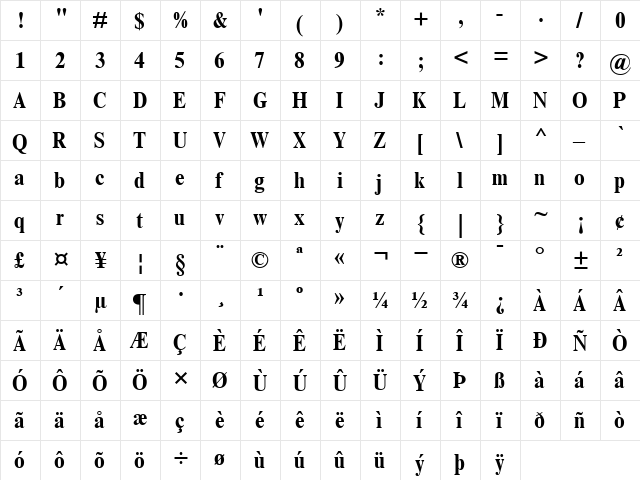 TimesNewRomanMT-Condensed Bold font glyphpreview