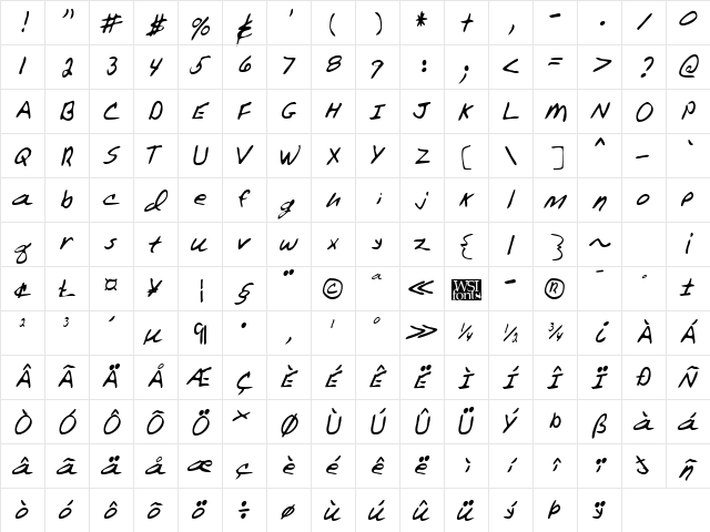 FrostysHand Regular font glyphpreview
