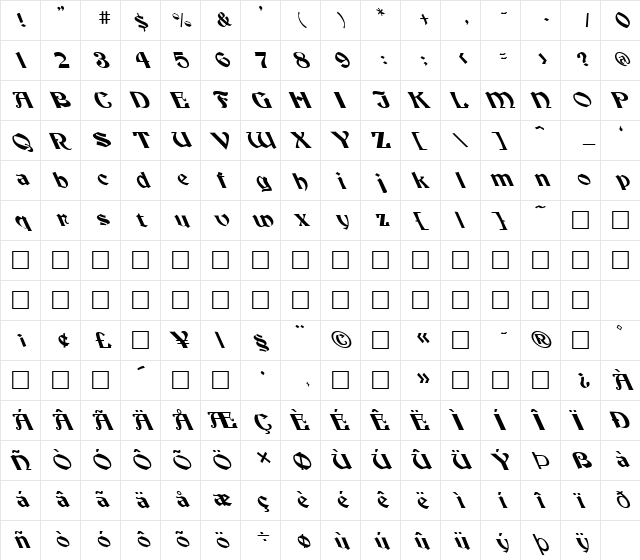 FZ JAZZY 19 LEFTY Medium font glyphpreview