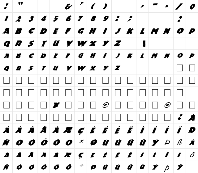 FZ JAZZY 24 ITALIC Normal font glyphpreview