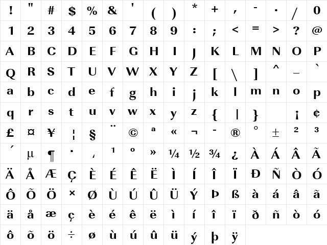 URWImperialTExtBolWid Regular font glyphpreview