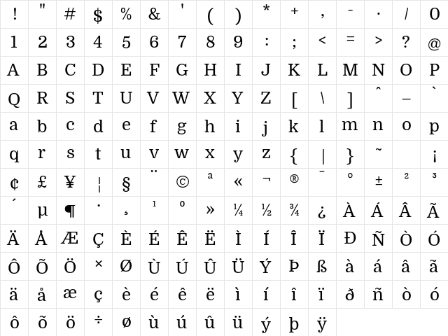 Domine Regular font glyphpreview