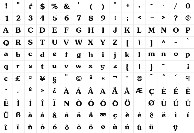 Sunset Bold font glyphpreview