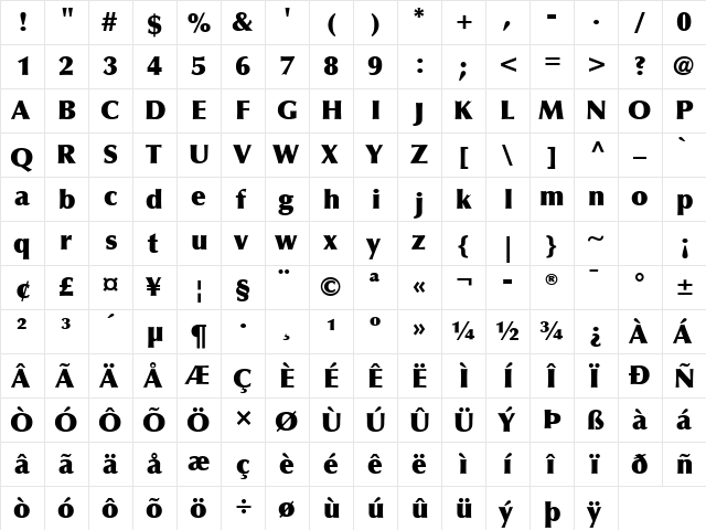 Optima LT Std ExtraBlack ExtraBlack font glyphpreview