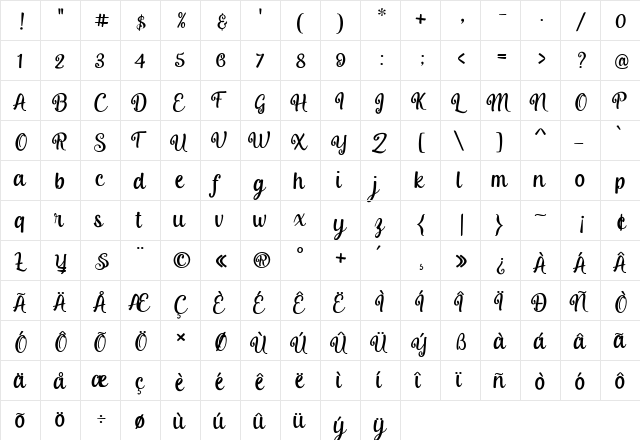 Misyalli Regular font glyphpreview