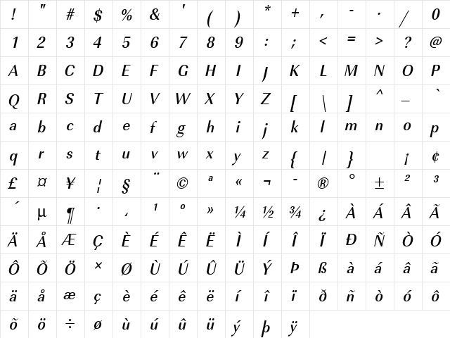 URWImperialTMedExtNar Oblique font glyphpreview