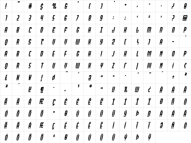 Peace & Houston Laser Italic Regular font glyphpreview