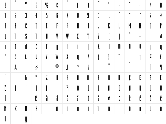 DN Titling Regular font glyphpreview