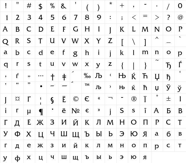 FrizQuadrataC Regular font glyphpreview