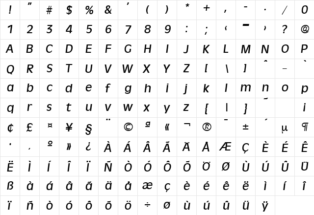 Ravenna-Serial-Medium RegularItalic font glyphpreview