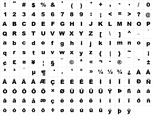 Arial Black Regular font glyphpreview