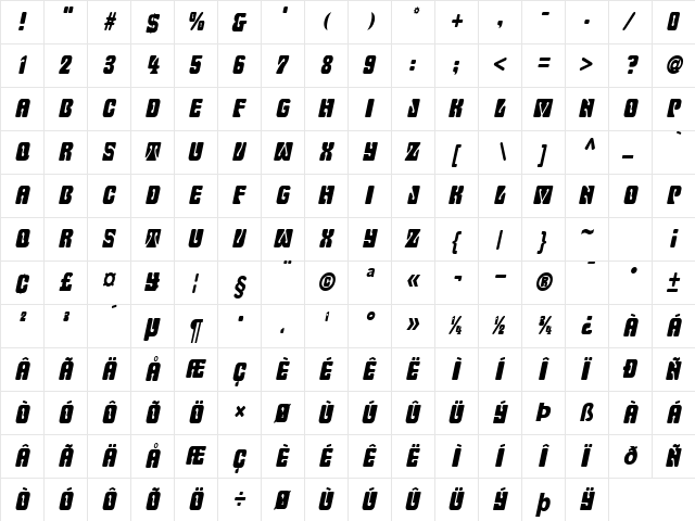 KeyholeCondensed Italic font glyphpreview