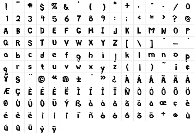 Mitten Right font glyphpreview