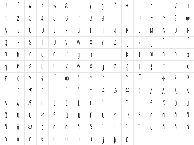 ChaletComprime MilanEighty font glyphpreview