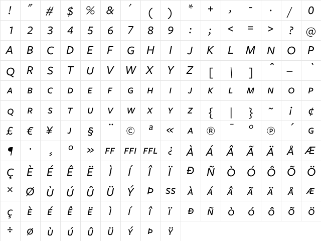 Freight Sans Medium Italic SC font glyphpreview