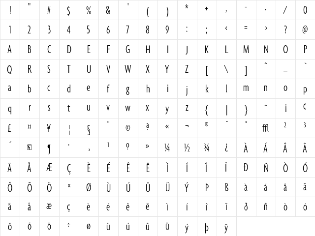 Agenda LightExtraCondensed font glyphpreview