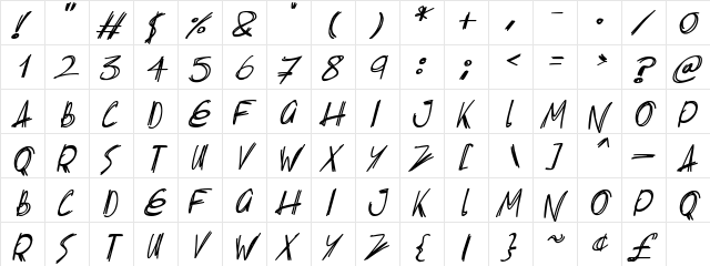 Slenderscratch Italic font glyphpreview