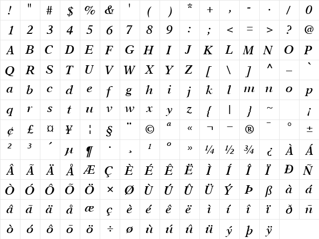 OrchidSSK Bold Italic font glyphpreview