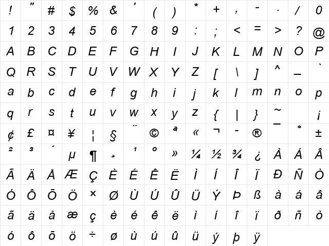 Communication40 Italic font glyphpreview