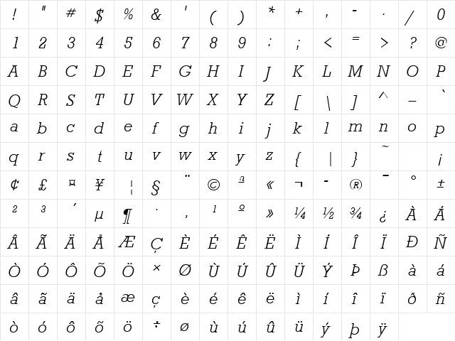 StaffordLH Italic font glyphpreview
