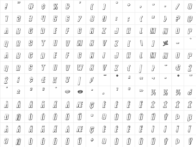 Rumble Tumble 3D Italic Italic font glyphpreview