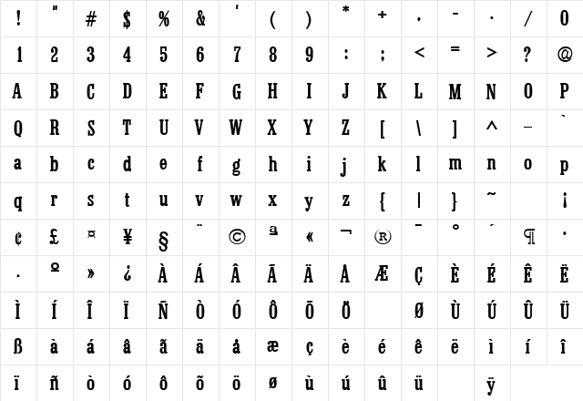 Colonel Bold font glyphpreview