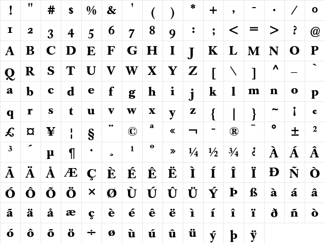 Caslon Book BE Bold OsF font glyphpreview