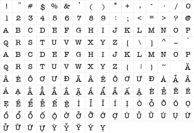 .VnMemorandumH Regular font glyphpreview