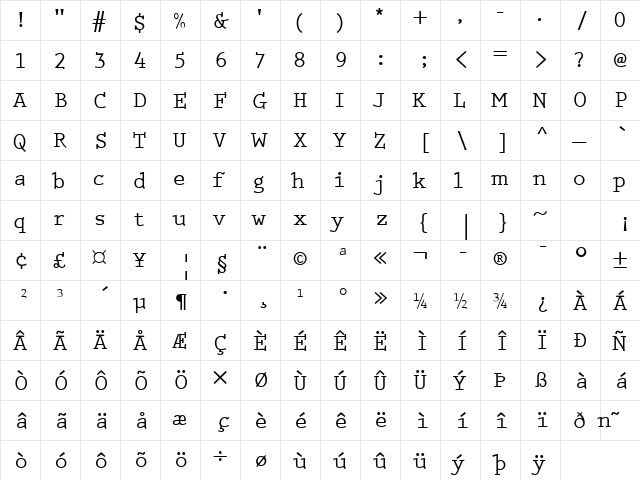 Monotonose Regular font glyphpreview