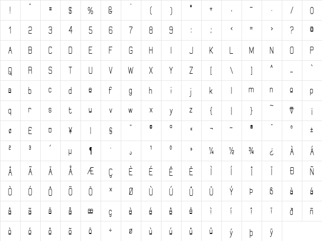 Elgethy Upper Bold Condensed Regular font glyphpreview