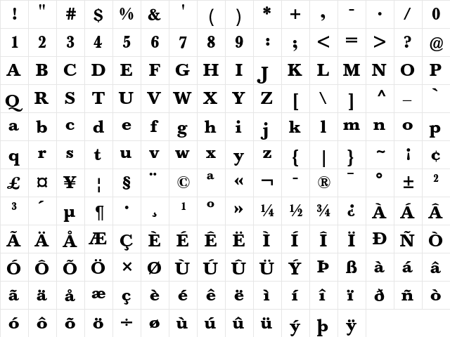Berthold Baskerville Bold font glyphpreview
