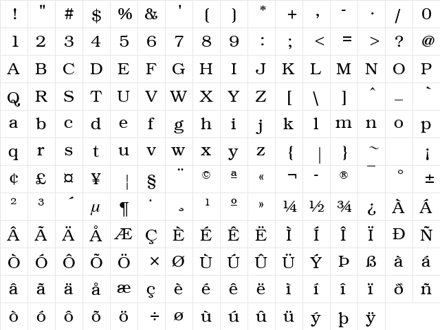 PC Brussels Light font glyphpreview