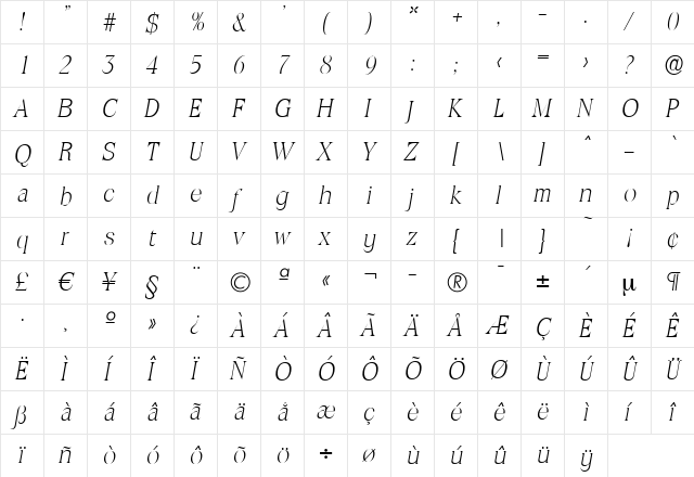 RalphBecker-ExtraLight Italic font glyphpreview
