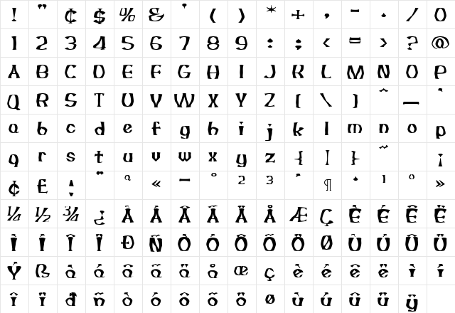 UUeirdieWarp Regular font glyphpreview