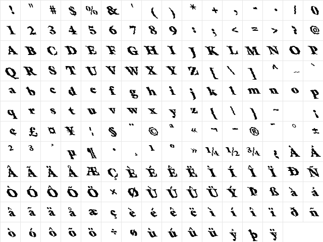 FZ ROMAN 26 WAVEY LEFTY Normal font glyphpreview