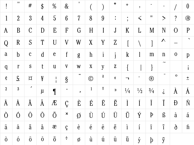 CheltenhamCondLH Regular font glyphpreview