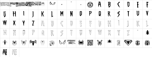 THE AMAZING SPIDER-MAN Regular font glyphpreview