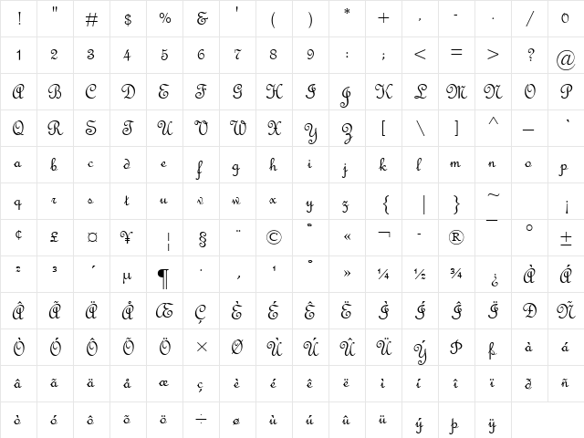 FrenchScript Regular font glyphpreview