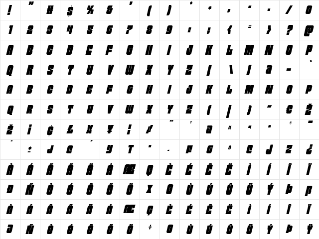 Funk Machine Condensed Italic Condensed Italic font glyphpreview